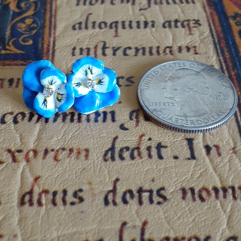 14k Vintage Pansy/Diamond Accent Earrings